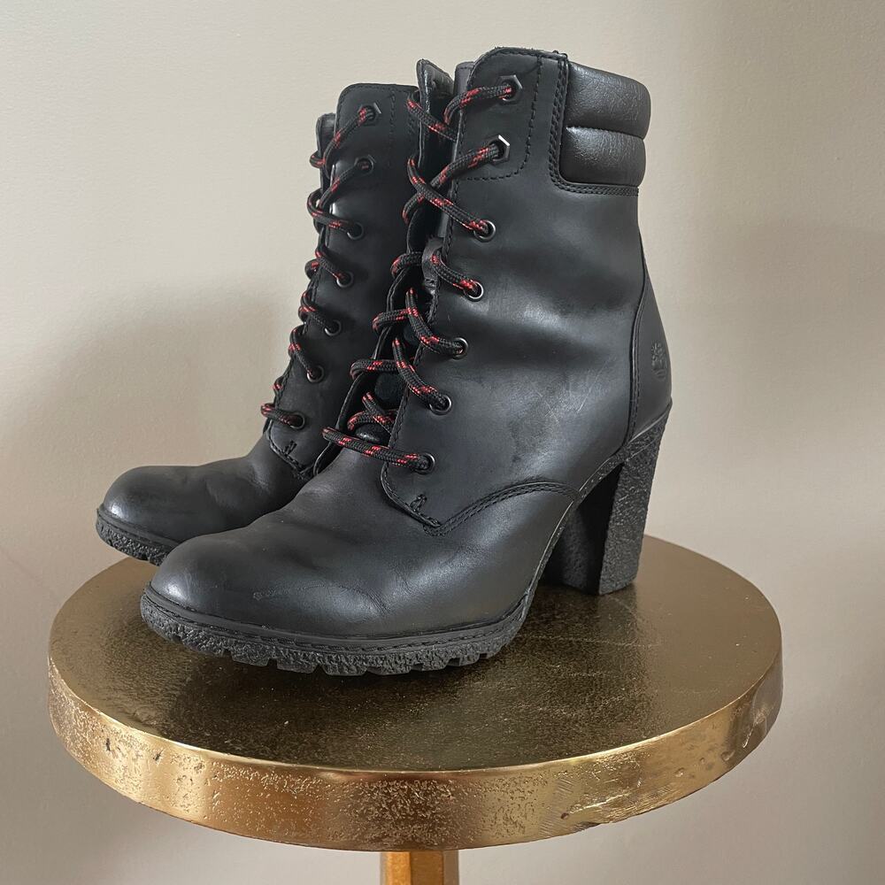 Rare Timberland Glancy Boots 7 Black Leather | Heel Lace Up Combat, Discontinued - Picture 7 of 15